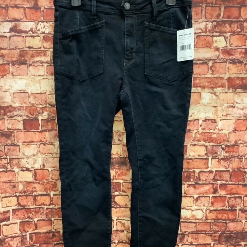 Free People Womens Navy Pocketed Zippered Jeans